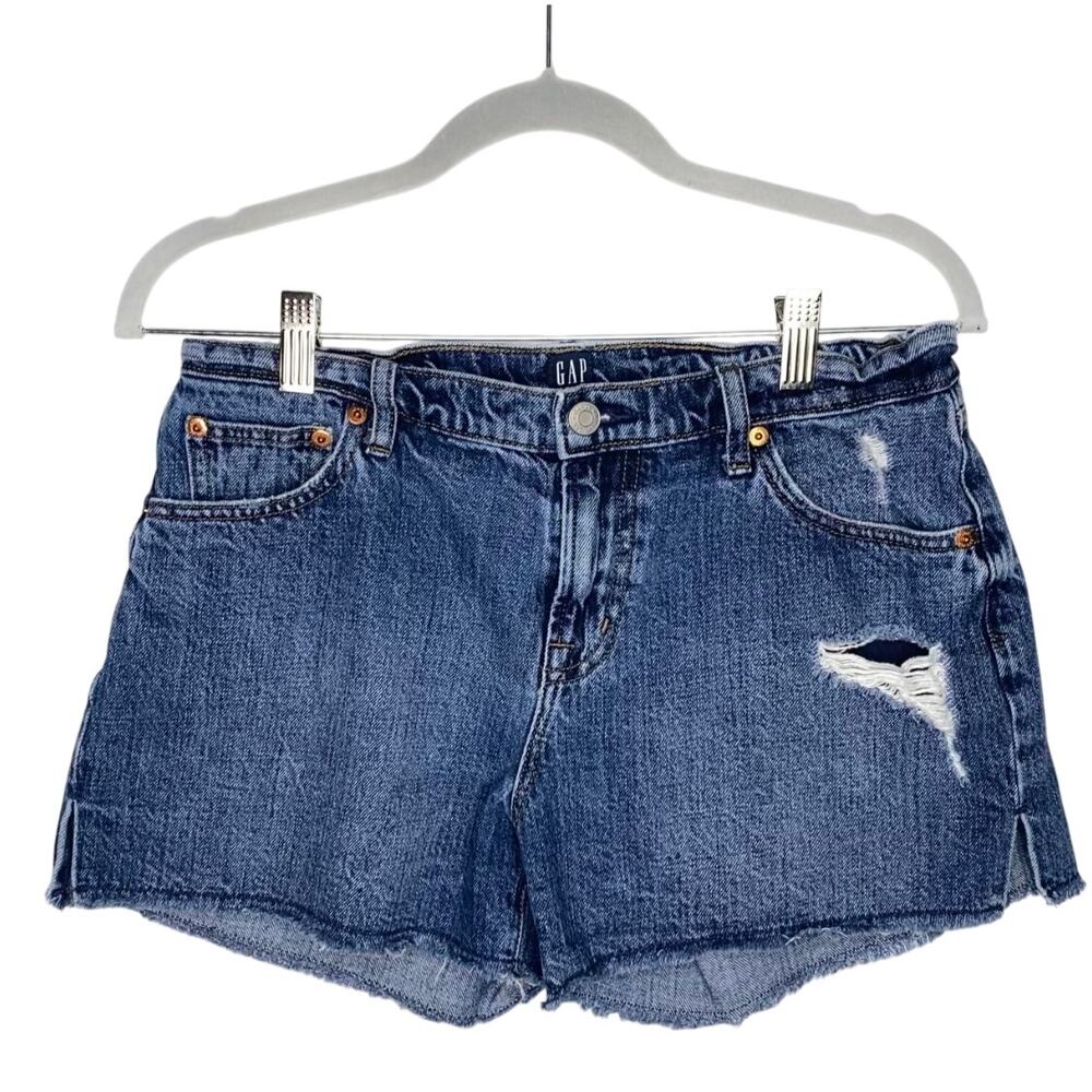 GAP Destroyed Distressed 3 Inch Cutoff Denim Jean Shorts Size 27T Indigo Blue